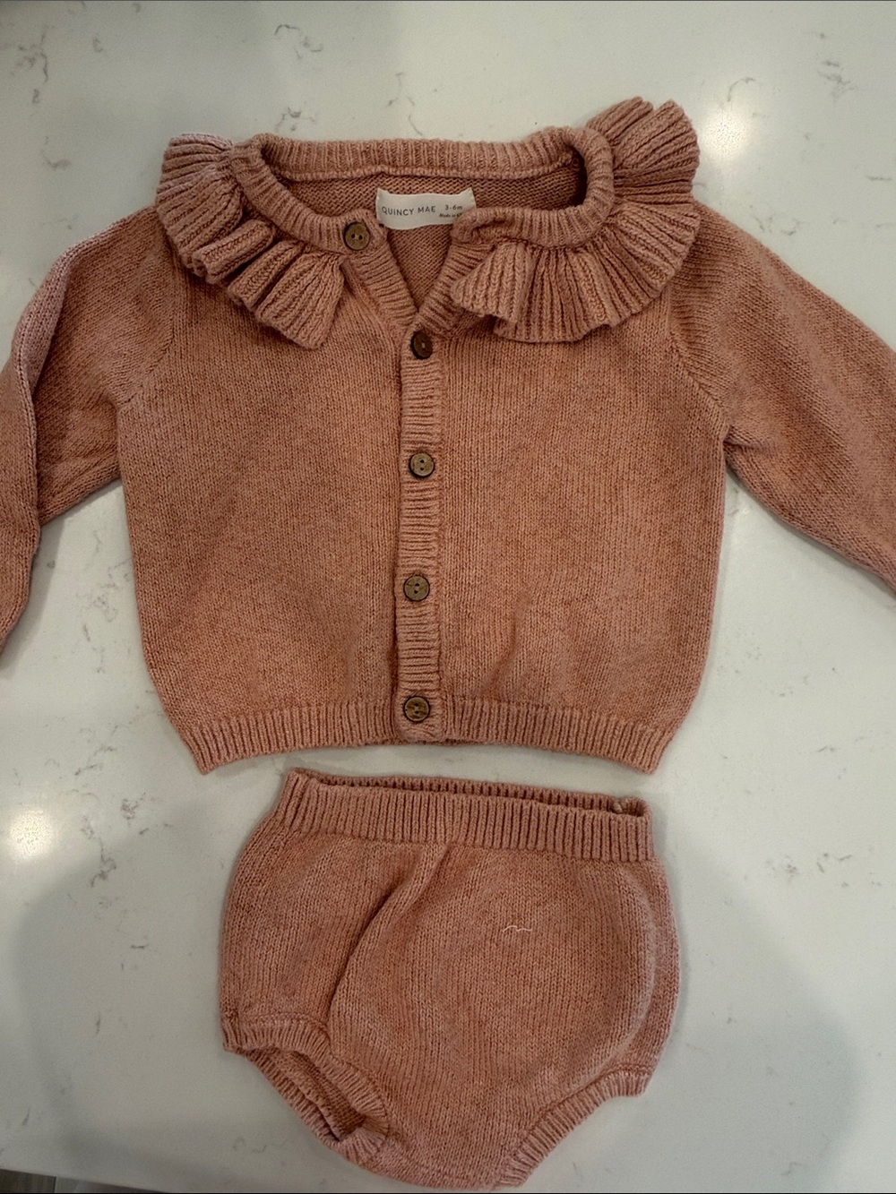 Quincy Mae Dusty Rose Knit Ruffle Collar Matching Set